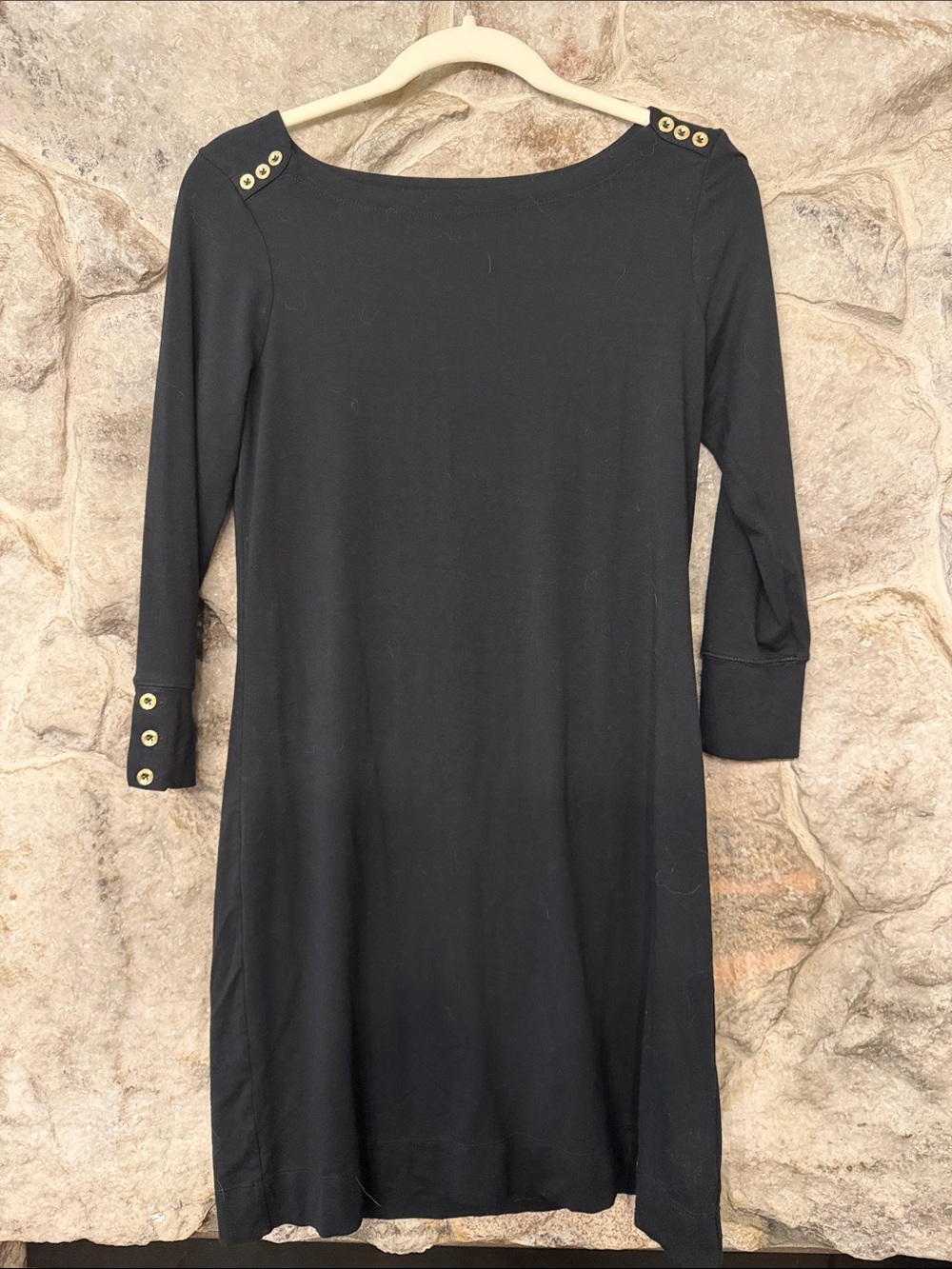 Lilly Pulitzer Black Boatneck Dress with Gold Button Accents